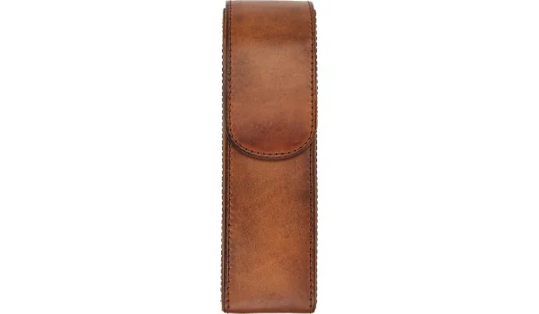 Adorini vintage δερμάτινη θήκη για 2 πούρα καφέ με πουγκάκι για πουροκόφτη ή αναπτήρα