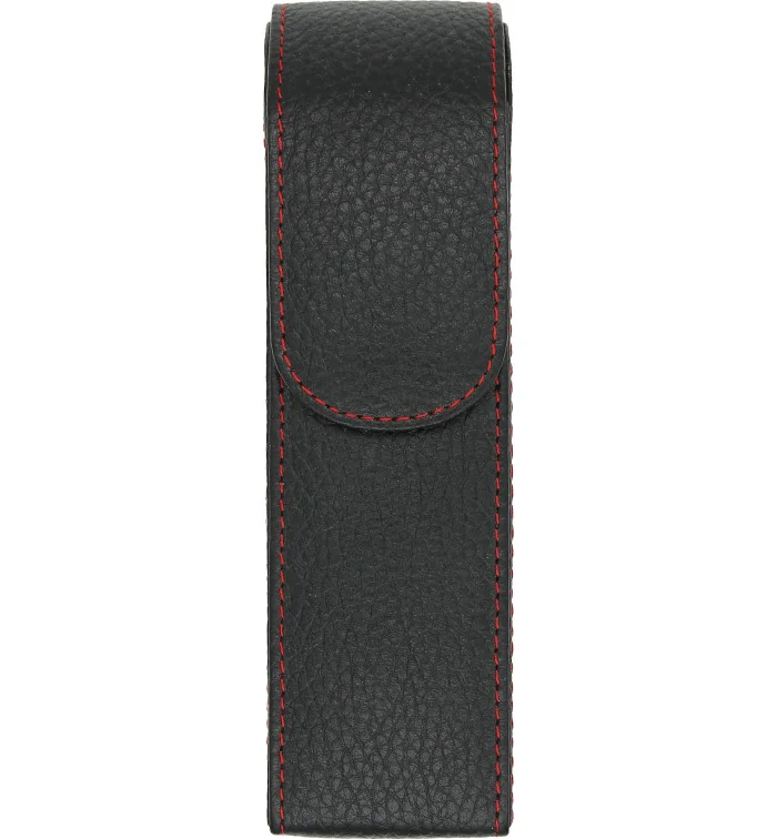 Adorini δερμάτινη θήκη τσέπης για πούρα 2 πούρα με μαύρες και κόκκινες ραφές και με θήκη για πουροκόφτη ή αναπτήρα