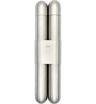 adorini Θήκη για Δυο Πούρα από Ανοξείδωτο Ατσάλι με Σατινέ Φινίρισμα / Κέδρος