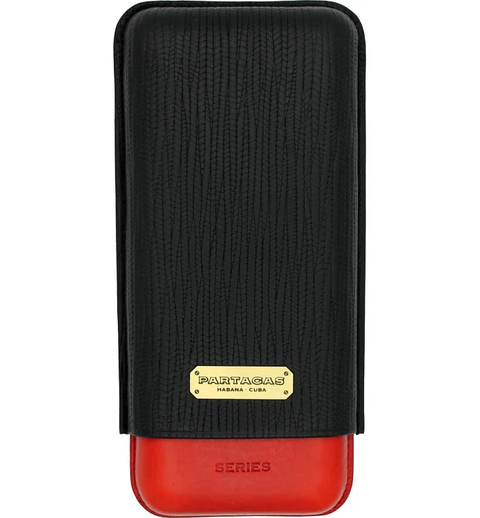 Partagas Τριπλή Δερμάτινη Θήκη Πούρων Μαυροκόκκινη εικόνα 2